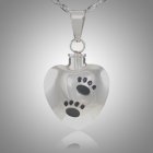 Black Pet Paw Print Heart Cremation Jewelry V